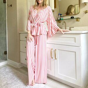 Lake DreamModal Kimono Pajama Set in Pink Stripe - Size XL